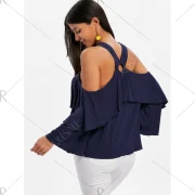 Open Shoulder Layered Sleeve Blouse - idnight Blue Fansmadedirect