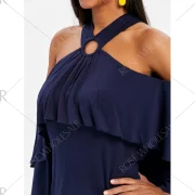 Open Shoulder Layered Sleeve Blouse - idnight Blue Fansmadedirect