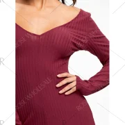 Open Shoulder Ribbed Maxi Bodycon Dress - Wine Red Fansmadedirect