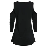 Open Shoulder Rose Print Tunic T Shirt - Black Fansmadedirect