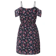 Open Shoulder Tiny Floral Print Dress - Black Fansmadedirect