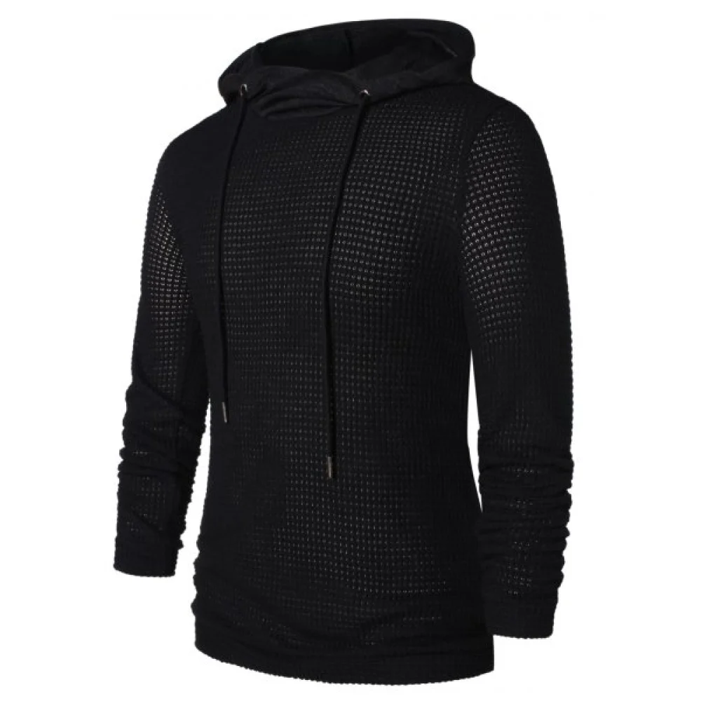 Openwork Long Sleeve Hoodie - Black Fansmadedirect