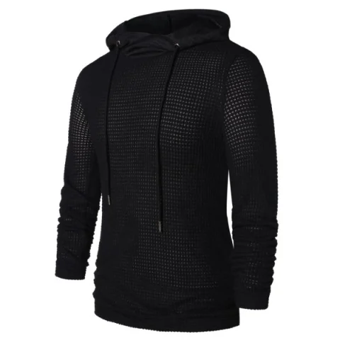 Openwork Long Sleeve Hoodie - Black Fansmadedirect