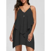 Overlay Flowy Mini Slip Dress - Black Fansmadedirect