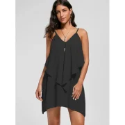 Overlay Flowy Mini Slip Dress - Black Fansmadedirect