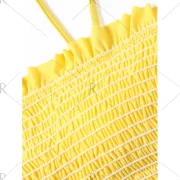ow Waisted Smocked Frill Trim Bikini Set - Yellow Fansmadedirect