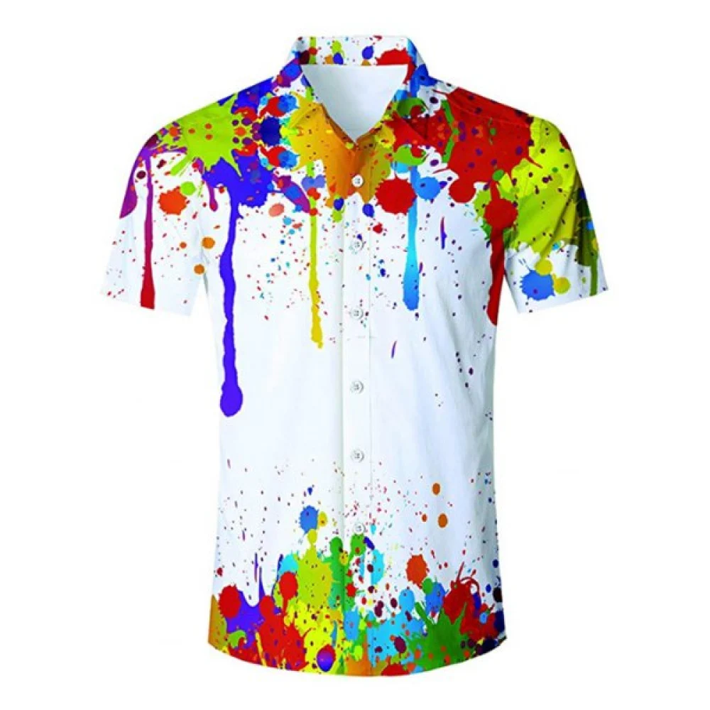 Painting Print hort leeves hirt - White Fansmadedirect
