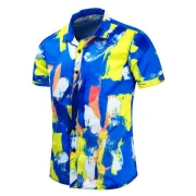 Painting Printed Short Sleeves Shirt - Blue Fansmadedirect