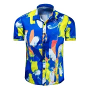 Painting Printed Short Sleeves Shirt - Blue Fansmadedirect