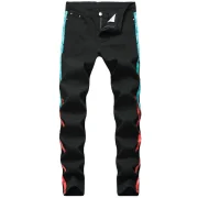 Painting Stripes Print Denim Pants - Macaw Blue Green Fansmadedirect