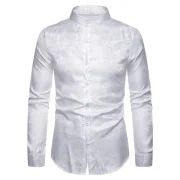 Paisley Print Stand Collar Button Down Shirt - White Fansmadedirect