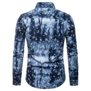 Paisley Print Stand Collar Irregular Button Up Shirt - Deep Blue Fansmadedirect