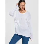 Patch Pocket Drop Shoulder Sweater - White Fansmadedirect