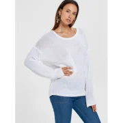 Patch Pocket Drop Shoulder Sweater - White Fansmadedirect