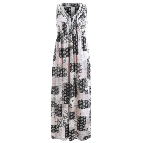 Patchwork Print Bohemian Maxi Dress - Fansmadedirect