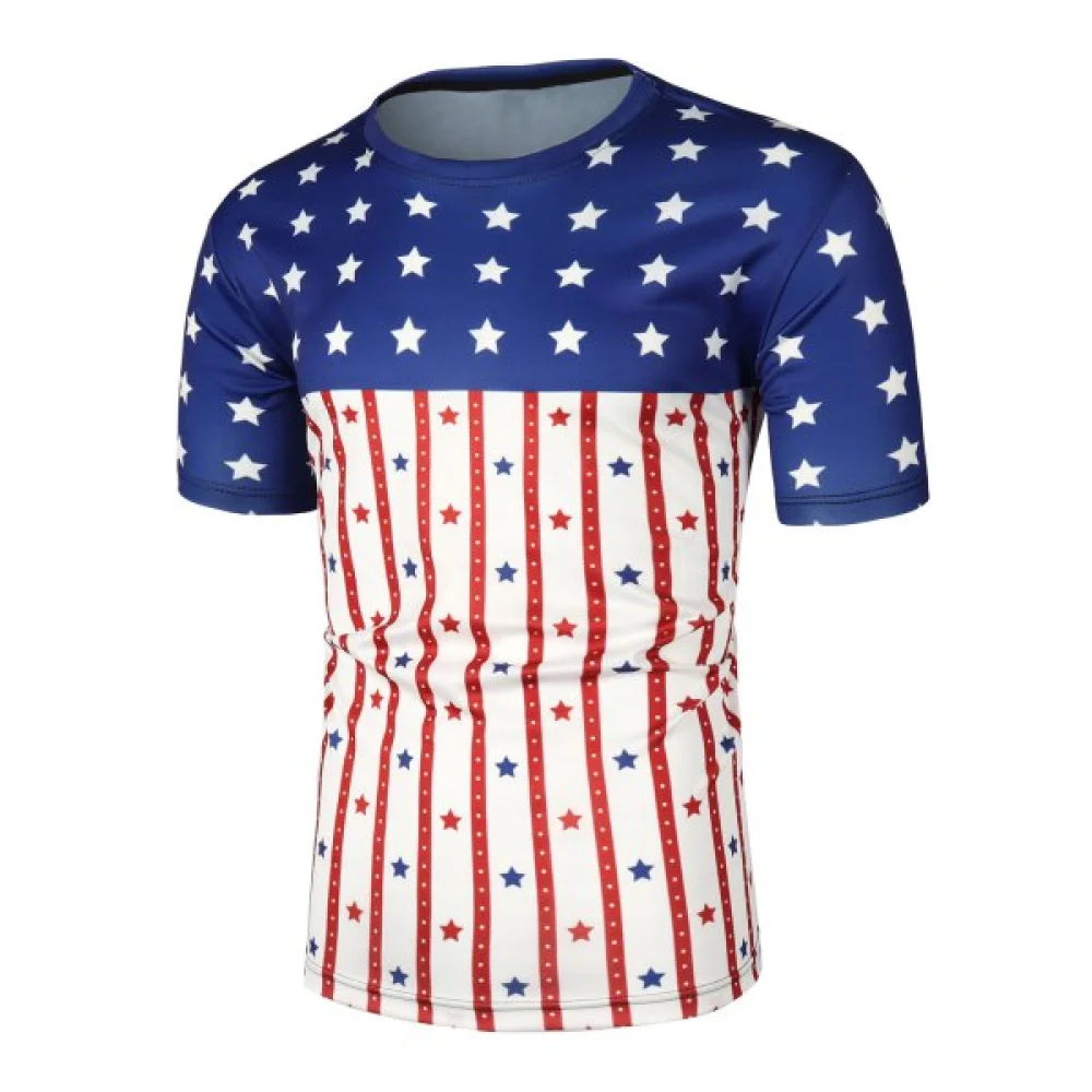 Patriotic Print Short Sleeves T-shirt - White Fansmadedirect