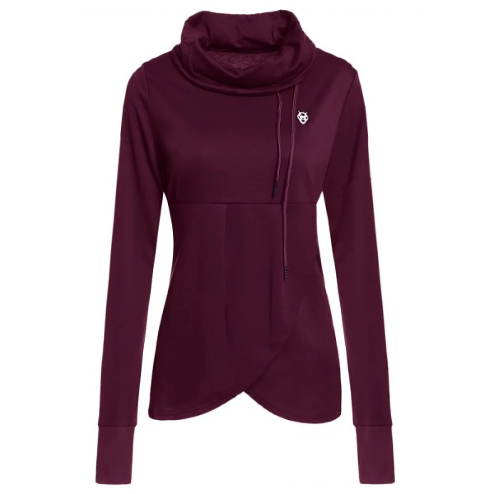 Petal Hem Drawstring Embroidered weatshirt - Wine Red Fansmadedirect