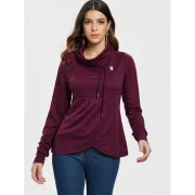 Petal Hem Drawstring Embroidered weatshirt - Wine Red Fansmadedirect