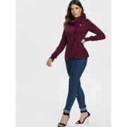 Petal Hem Drawstring Embroidered weatshirt - Wine Red Fansmadedirect