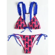 Pineapple Print Frilled Trim Bikini - Rose Red Fansmadedirect