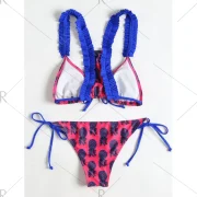 Pineapple Print Frilled Trim Bikini - Rose Red Fansmadedirect