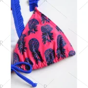 Pineapple Print Frilled Trim Bikini - Rose Red Fansmadedirect