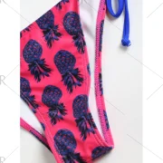 Pineapple Print Frilled Trim Bikini - Rose Red Fansmadedirect