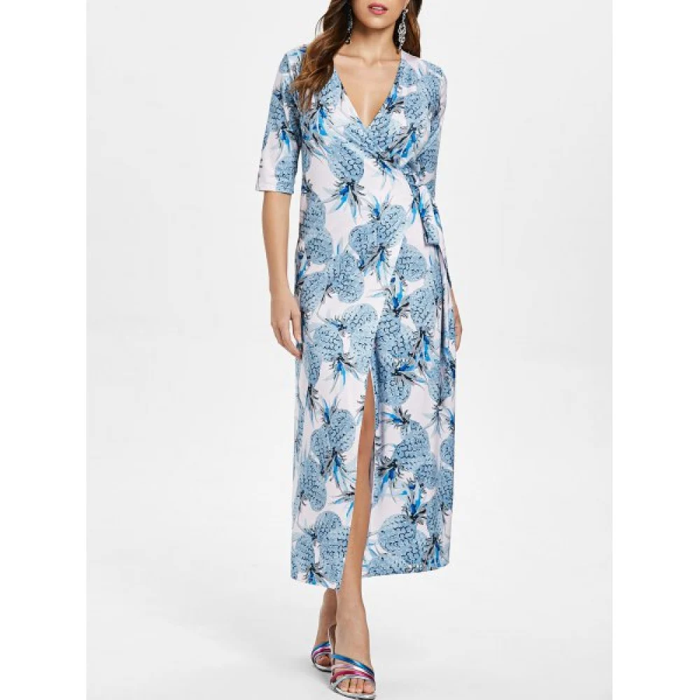 Pineapple Print Half Sleeve Longline Dress - Fansmadedirect