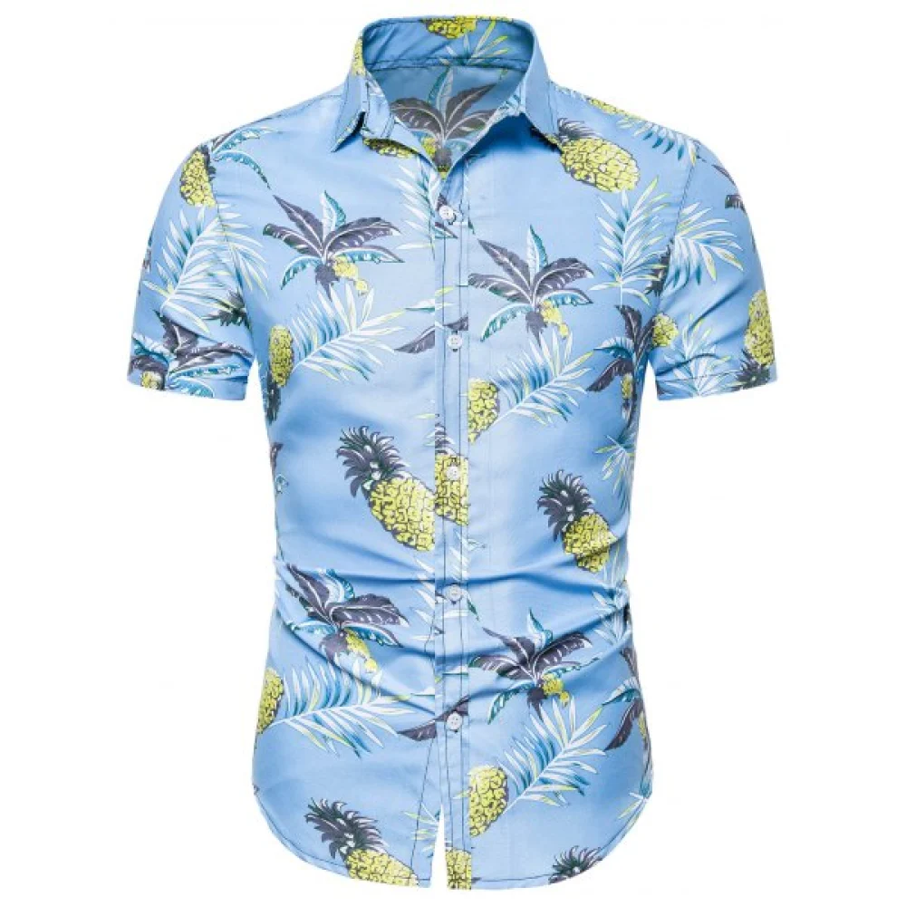 Pineapple Printed Leisure Short Sleeves Shirt - Day Sky Blue Fansmadedirect