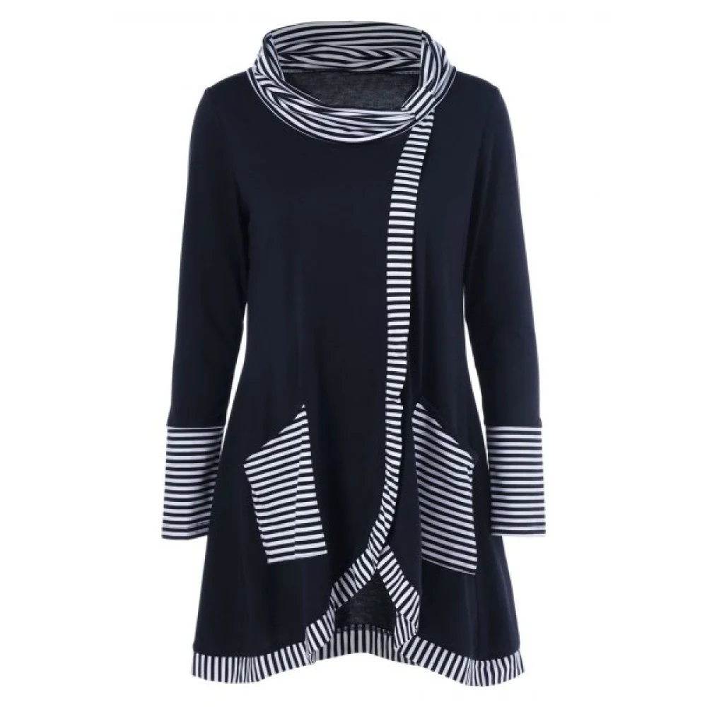 Pinstriped Patchwork Pockets Design Tee - Black Fansmadedirect