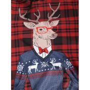 Plaid Christmas Deer Printed Casual Hoodie - Cherry Red Fansmadedirect