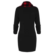 Plaid Cowl Neck Tunic Sweatshirt Dress - Red With Black Fansmadedirect