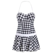 Plaid Halter Padded Swimsuit - Black Fansmadedirect