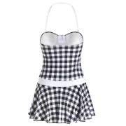 Plaid Halter Padded Swimsuit - Black Fansmadedirect