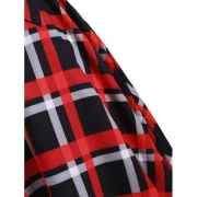 Plaid hirred Lace-up Halter Vintage Dress - Red Wine Fansmadedirect