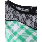 Plaid Lace Panel A Line Dress - Light Aquamarine Fansmadedirect