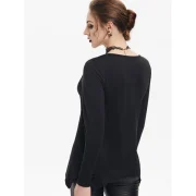 Plaid Panel weetheart Long leeve T-shirt - Red Wine Fansmadedirect