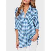 Plaid Pocket Longline Shirt - Deep Sky Blue Fansmadedirect