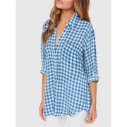 Plaid Pocket Longline Shirt - Deep Sky Blue Fansmadedirect