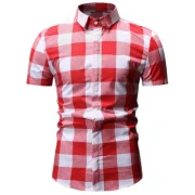 Plaid Print Button Down Short Sleeves Shirt - Red Fansmadedirect