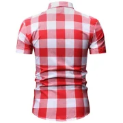 Plaid Print Button Down Short Sleeves Shirt - Red Fansmadedirect