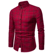 Plaid Print Button Up Long leeve hirt - Red Fansmadedirect