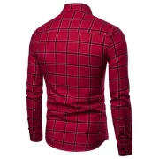 Plaid Print Button Up Long leeve hirt - Red Fansmadedirect