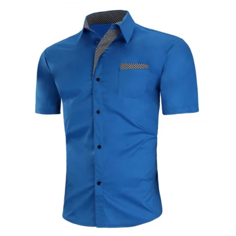 Plaid Print Chest Pocket Button hirt - Blue Fansmadedirect