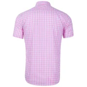 Plaid Print Pocket Decoration Short Sleeves Shirt - Pink Fansmadedirect