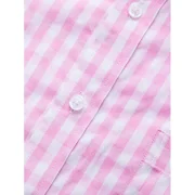 Plaid Print Pocket Decoration Short Sleeves Shirt - Pink Fansmadedirect