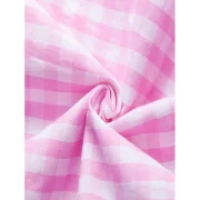 Plaid Print Pocket Decoration Short Sleeves Shirt - Pink Fansmadedirect