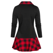 Plaid Print Ruffle Hem ock Button Tunic T-shirt - Black Fansmadedirect