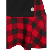 Plaid Print Ruffle Hem ock Button Tunic T-shirt - Black Fansmadedirect