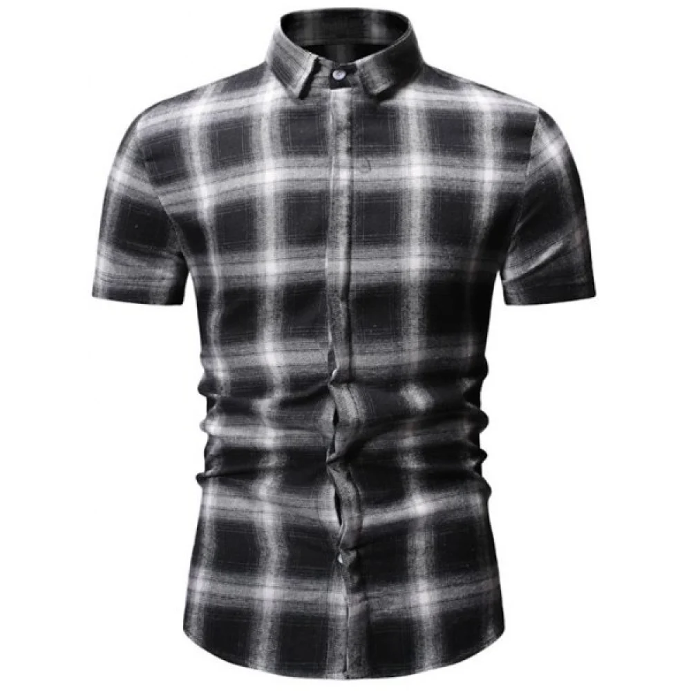 Plaid Printed Short Sleeves Shirt - White Fansmadedirect